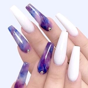 Purple and White Coffen Nails